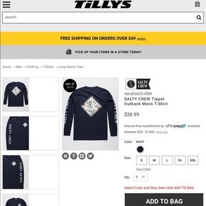 Salty crew long sleeve crew in navy lightly worn
